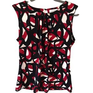 Calvin Klein Top Womens Medium Black Red White Sleeveless Abstract Artsy Career